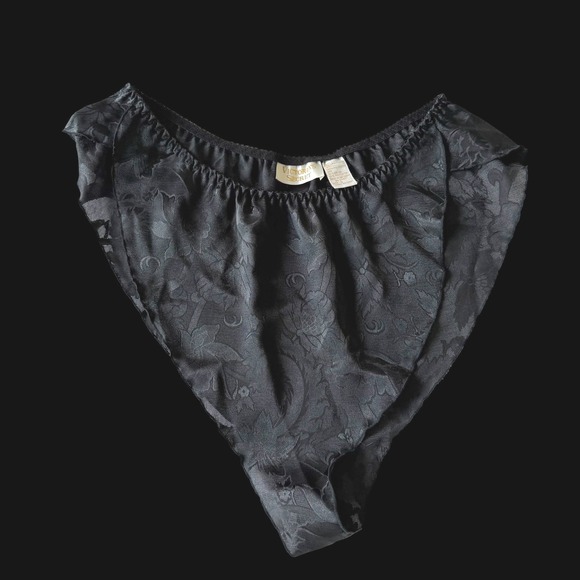 Victoria's Secret Other - Vintage Victorias Secret Gold Label Black Floral Jacquard High Cut Panties S